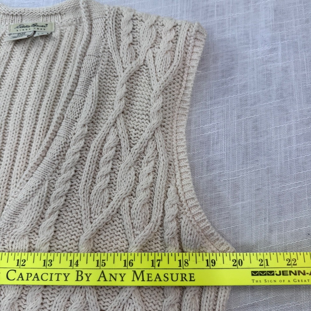 VTG Eddie Bauer Cable Knit Cardigan Vest Women L Cream Fisherman Preppy Coastal - Picture 8 of 15